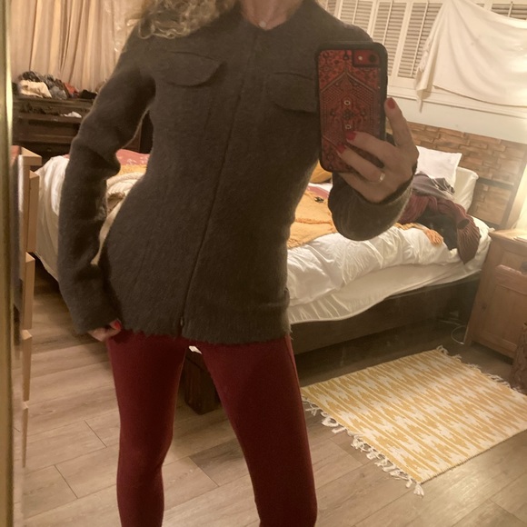 YAO pure 100% wool sweather-jacket-top, taupe color - Picture 4 of 7